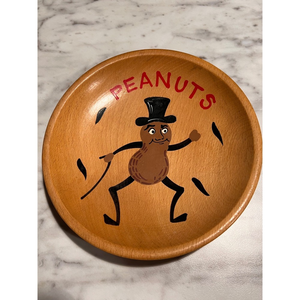 Vintage Mr Peanut Style Wooden Nut Bowl Hand Painted Maison International Japan